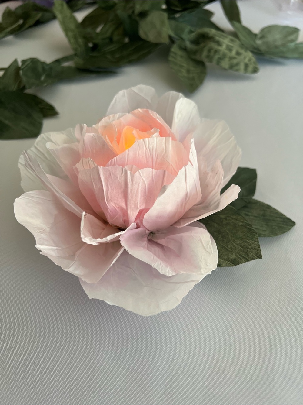 LED Votive cover. Soft Pink Paper Peony Floral Accent. All occasions and gifts.